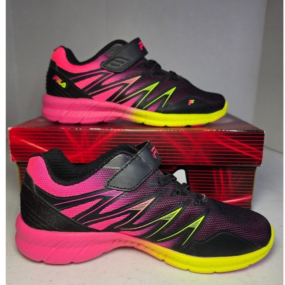 FILA Fantom 8 Strap Kids Sneakers Black Pink Yellow Size 3, NWB